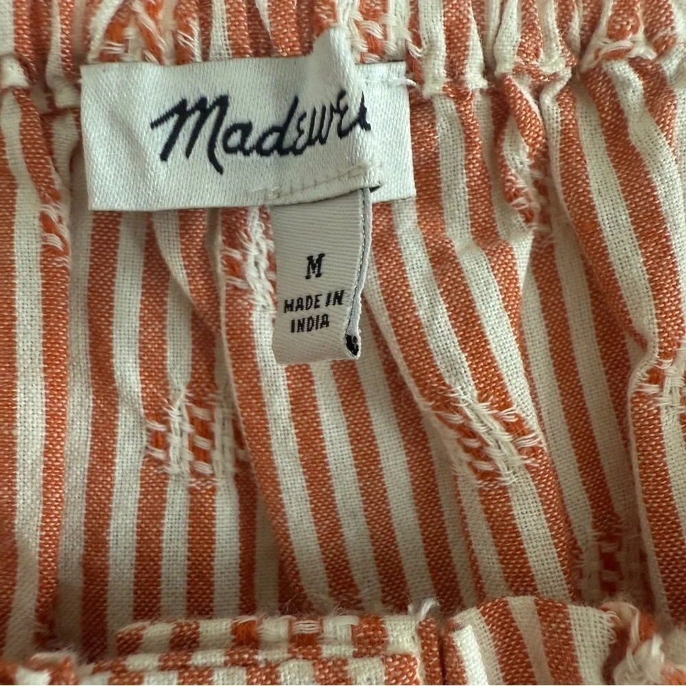 Madewell Puff Sleeve Button Front Cropped Embroidered Stripe Size Medium